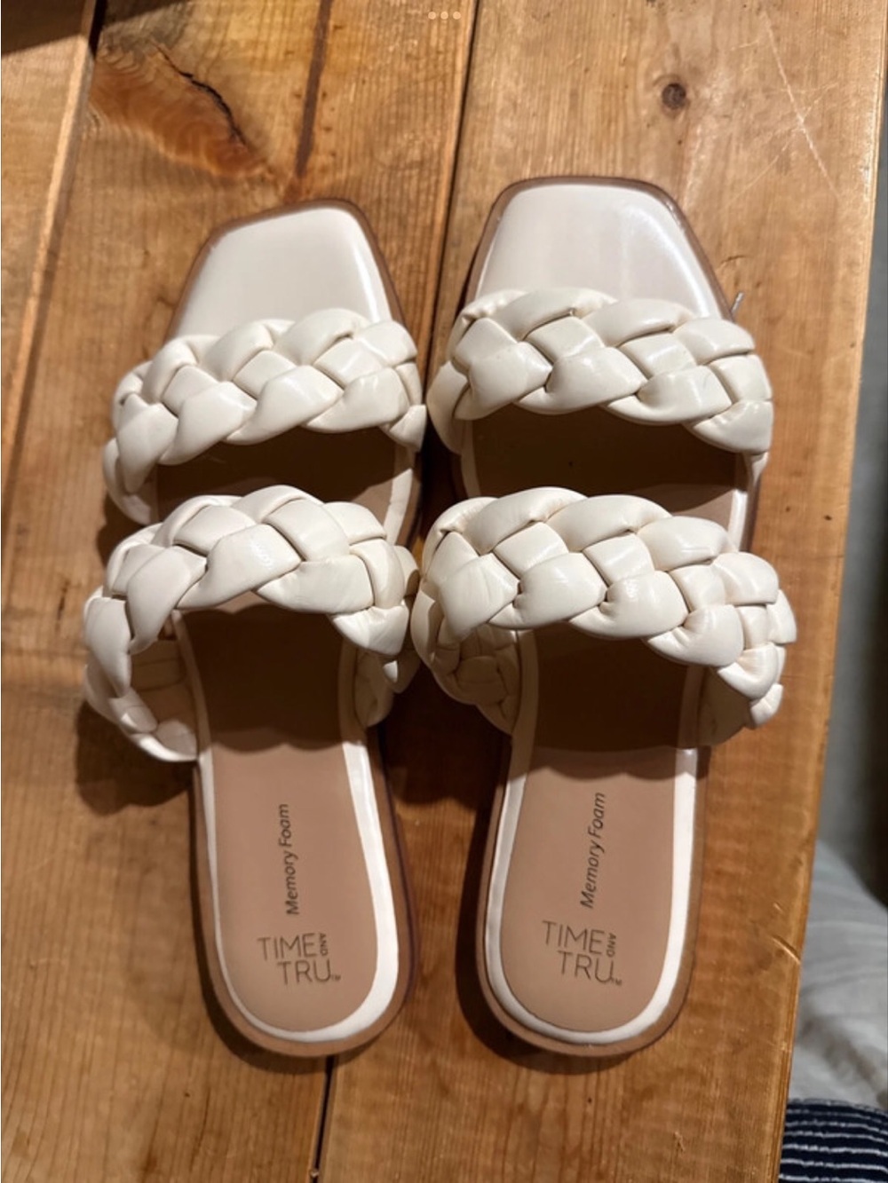 Time and Tru Off-White Braided Double-Strap Slide Sandals